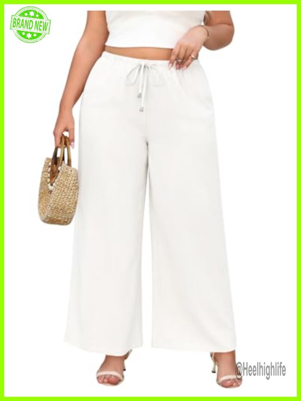 Plus Size Linen Pants Women Palazzo Flowy Wide Leg Drawstring Casual Boho